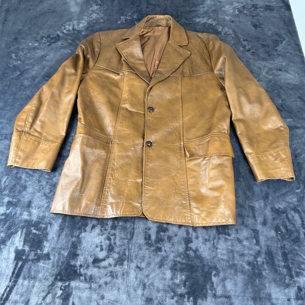Pioneer Wear Leather Blazer Mens 44 Tan Vintage Western Sport Coat Jacket